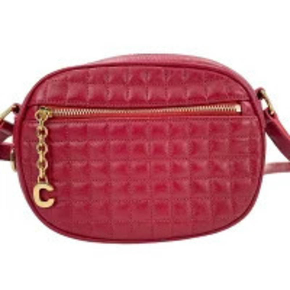 Celine Leather C Charm Shoulder Bag Red